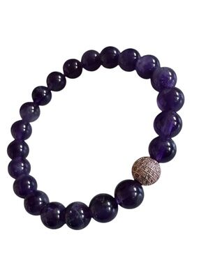 Classic Amethyst Rose Gold Stretch Bracelet Purple Gemstone Beaded Bracelet